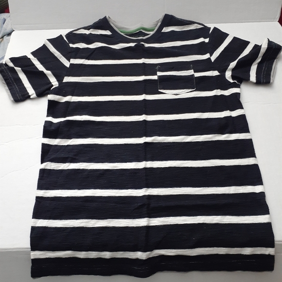 Boys youth sz Lg black white gray striped shirt pocket top - Picture 3 of 4